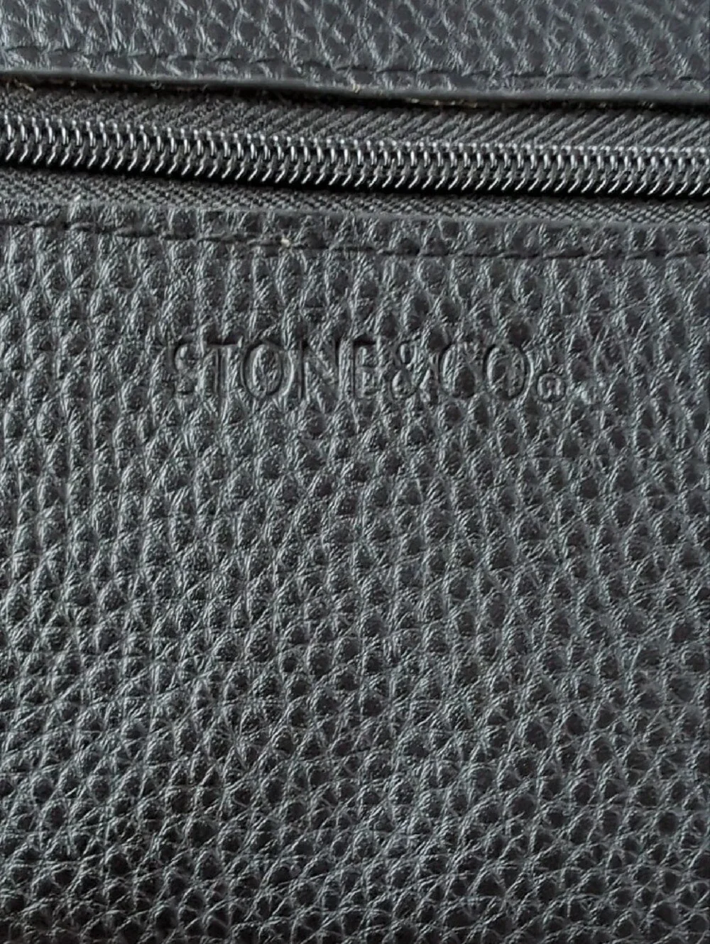 Stone & Co. Black and Brown Leather Wristlet Clutch with Gold Emblem